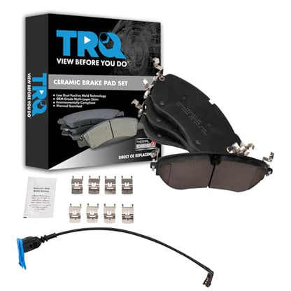 TRQ Front Brake Pads Ceramic Hardware Wear Sensor - color: Ceramic, size: BFA11076