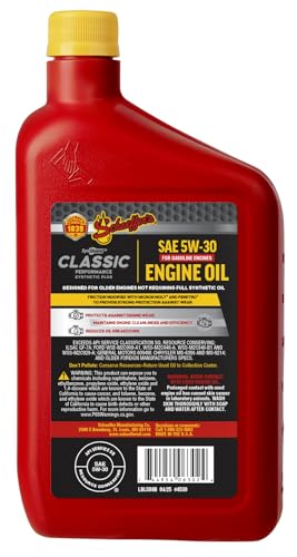 Schaeffer Manufacturing Co. 4530-012S SynShield Classic Performance Synthetic Plus Gasoline Engine Oil 5W-30, 1-quart bottle