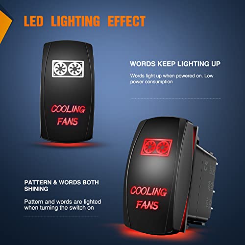 Nilight Cooling Fans Rocker Switch with Jumper Wires Set 5Pin Laser Red - color: Red, size: COOLING FANS
