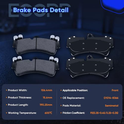 Brake Pads,ECCPP 8pcs Ceramic Disc Brake Kits Fit For Audi For Q7 2007-2015 - size: Front D1014-8366 + Rear D978-7908