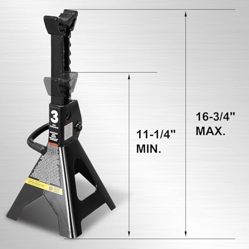 Torin AT43202B-1 Steel Jack Stands: 3 Ton (6,000 lb.) Capacity, Black, 1 Pair - size: 3 TON, style: Normal