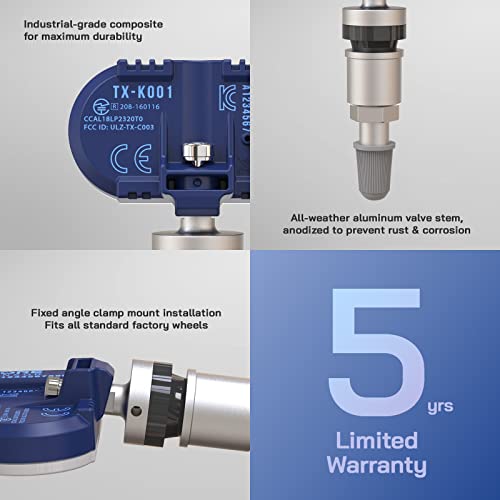 MORESENSOR Compact PRO Series Dual Frequency Universal Programmable TPMS Tire Pressure Sensor 5-Pack | 315 + 433 MHz | Clamp-in Aluminum Valve | TX-K001-BL-5