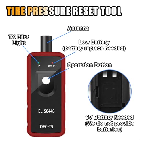 TPMS Relearn Tool, OEC-T5 EL-50448 Tire Pressure Monitor System Sensor Reset Tool, Programming Training Activation Tool for GM/Cadillac/Buick/Chevy Series Vehicles 2023 Edition - size: Red