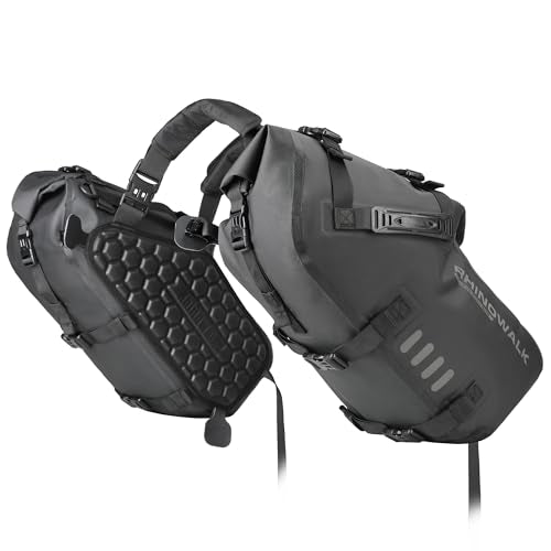 Waterproof Motorcycle Saddle bags 28L (14L x2),Motorbike Side Bags, Roll Top Panniers with Shoulder Strap, Shockproof Storage for ADV Touring Sport Cruiser Bikes,1 Pair - color: Black28L