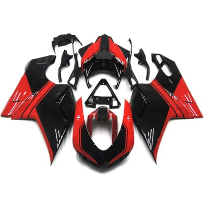Red Black Fairings Body Work Cover Panel Kit Fit for Ducati 1098/848/1198 2007-2012 2008 2009 2010 2011 Motorcycle Injection Fairing Plastic Cowling Hull Frame Kits - color: Red Black