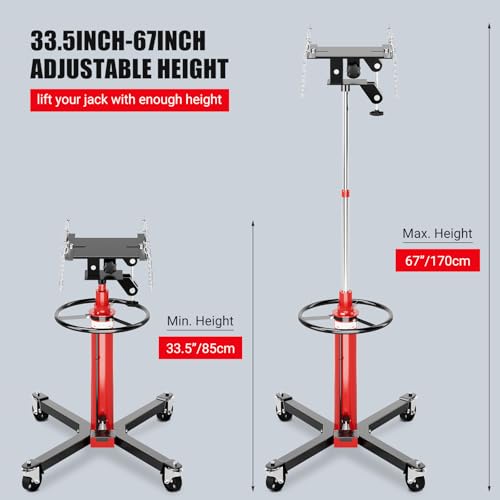 Hydraulic Transmission Jack, 1100 Lb, 2-Stage Telescopic, 34-67 in High Lifting Height, Foot Pedal, 360 Swivel Wheels - size: 1100LBS