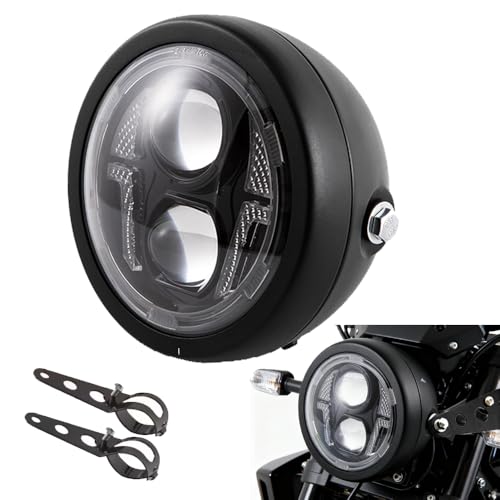Motorcycle Universal 6.5" Headlight Hi&Lo HeadLamp Bulb DRL With Angel Ring For Sportster Cafe Racer Motorbikes Cruisers Choppers - color: Standard White Yellow Light