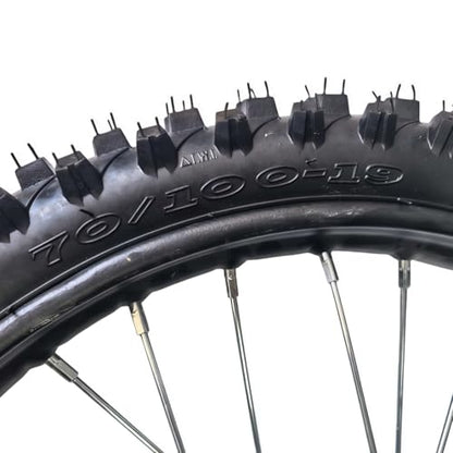 Beeking 70/100-19 Front Wheel Rim Tire Assembly for Dirt Bike 15mm axle front Wheel Rim Tire Fits 90cc-150cc dirt bike TTR SSR CRF Apollo Includes 220mm brake disc.