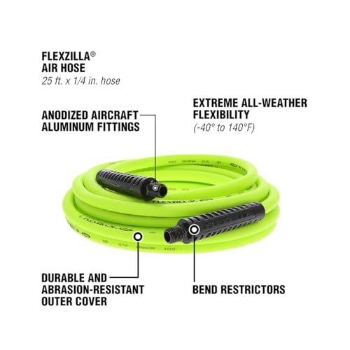 Flexzilla Air Compressor Hose, 1/4 in. x 25 ft., 1/4 in. MNPT Fittings, No-Kink, All Weather, Lightweight, Premium Hybrid Polymer, 300 PSI, ZillaGreen (Pack of 10) - size: 25ft (Pack of 10), style: 1/4"