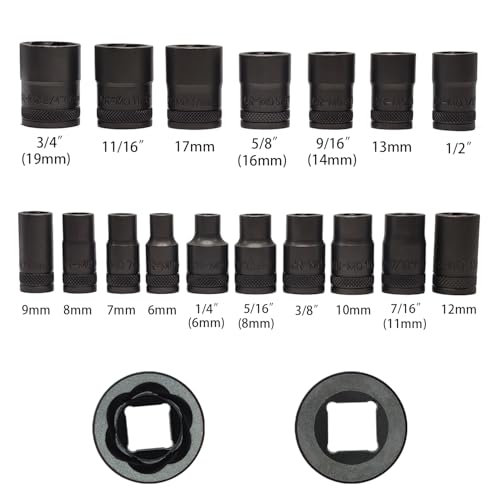 21PCS Twist Lug Nut Socket Set, 3/8" Drive Bolt Nut Extractor Tool - color: 21pcs Lug Nut Extractor 3/8 Inch Drive