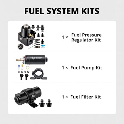 EVIL ENERGY Fuel Filter 10 Micron Inline 300LPH Fuel Pump and Adjustable Fuel Pressure Regulator (20-120PSI) Kit, EFI Fuel System Kit with 6AN 10AN ORB Fitting, Universal
