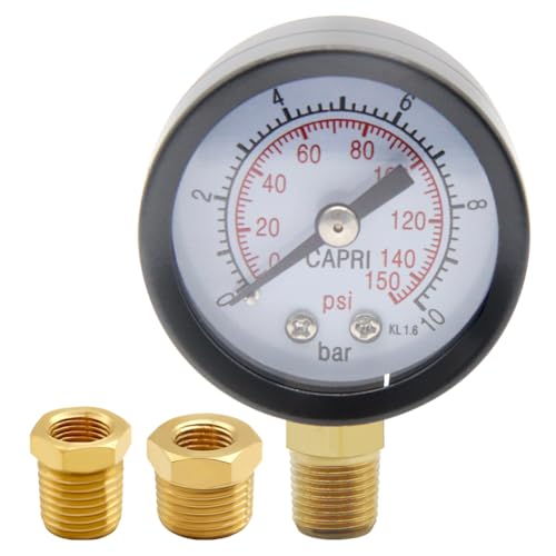 Uenede 0-150PSI Pressure Gauge 1/8" NPT Brass Bottom Mount with Bushing - size: 150PSI(1/8"NPT)