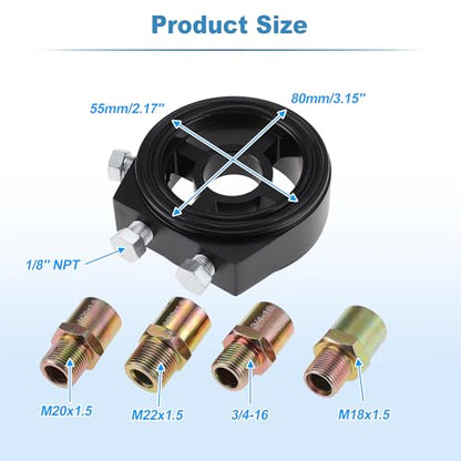 Oil Cooler Sandwich Plate Adapter Aluminum Alloy with 4 Adapter M18x1.5 & M20x1.5 & M22x1.5 & 3/4-16 for Engine Transmission Filter Cooling System