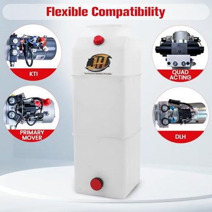 13 Quart Poly Power Unit Reservoir for Hydraulic Systems, Polyethylene Flat Bottom Utility Fluid Tank for Dump Trucks Trailers RVs Boats - size: 13 Quart