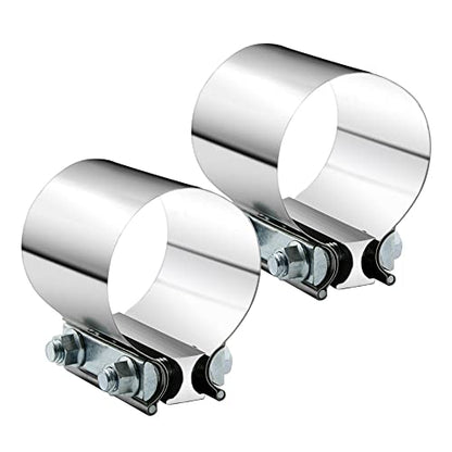 2.5" 2.5 Inch Exhaust Clamp Butt Joint Band Clamp Sleeve Coupler Stainless Steel 1 1/2 Inch for Exhaust Pipes, Mufflers and Catalytic Converters (2 PCS) - size: 2.5"
