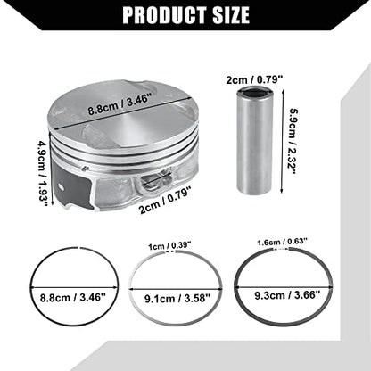 12578324 / Front/Engine Piston and Pin Assembly for Buick LaCrosse 2.4L 2010-2016 for Chevy Captiva 2012-2015 / Piston Rings Kit/Metal / 1 Set/Titanium Tone