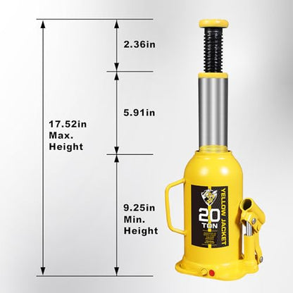 YELLOW JACKET 20 Ton Muti-Directional Welded Bottle Jack (40,000lb), Horizontal Bottle Jacks Use for Car, Pickup, Truck, RV, Auto Repair, Hydraulic Bottle Jack, Yellow - size: 20 ton muti-directional
