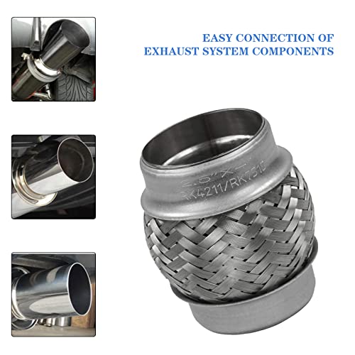 Exhaust Flex Pipe 2.5" Inlet 4" Length Heavy Duty Stainless 2 Pack - size: 2.5"x4"-2 Pack