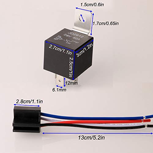 Gebildet 2pcs JD2912 Car Relay Harness 24V 40A 4 Pin SPST 12AWG Harness Sockets with Built-in Diode for Automotive Truck Van Motorcycle Boat - style: 24V-4pin
