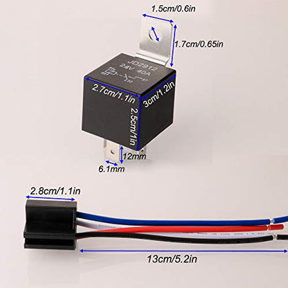 Gebildet 2pcs JD2912 Car Relay Harness 24V 40A 4 Pin SPST 12AWG Harness Sockets with Built-in Diode for Automotive Truck Van Motorcycle Boat - style: 24V-4pin