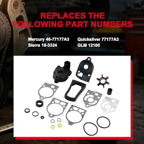 77177A3 Water Pump Repair Kit with Housing Replacement for Mercury and Mariner 2-Cycle Outboards 30 HP - 70 HP - Replace 46-77177A3 Sierra 18-3324 GLM12100