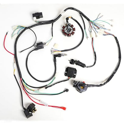 Complete Wiring Harness Kit for 150cc 200cc 250cc 300cc ATV Quad Buggy Go Kart Dirt Pit Bike, Zongshen Lifan Includes CDI, Stator Coil, Rectifier, Solenoid Relay, Ignition Coil, Switch, Spark Plug