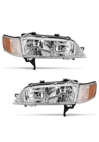 for 1994-1997 Honda Accord Headlights Assembly Chrome Pair - color: Chrome housing Amber