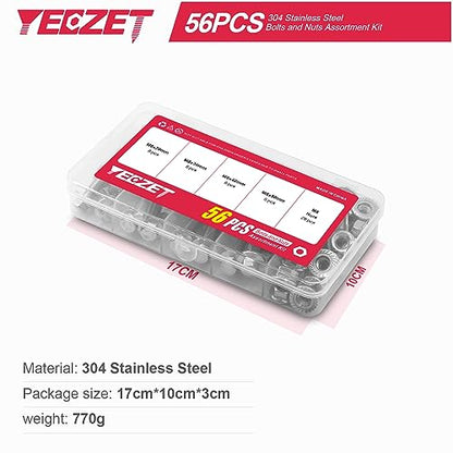 56PCS M8 Stainless Steel 304 Flanged Hex Head Bolts and Nuts kit 20mm 30mm 40mm 50mm - color: 56PCS M8 Bolts and Nuts Kit