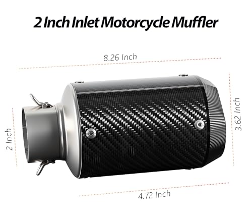 Motorcycle Exhaust, 2 inch Inlet Motorcycle Muffler, Slip On Muffler Exhaust with Mid Pipe, Fits Honda Kawasaki Z900 GSXR750 CBR650 more