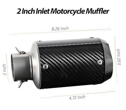 Motorcycle Exhaust, 2 inch Inlet Motorcycle Muffler, Slip On Muffler Exhaust with Mid Pipe, Fits Honda Kawasaki Z900 GSXR750 CBR650 more