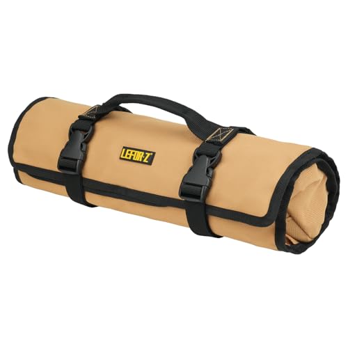 23+1 Pockets Wrench Roll Organizer,Metric/SAE Wrench Roll Up Pouch,No Tools - color: Brown