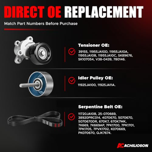 Engine Drive Belt Tensioner & Idler Pulley Serpentine Belt Kit, Compatible with Nissan Maxima, Murano, Teana 3.5L/2.5L 2009-2015, Replaces OE# 11955JA10D, 11955JA10C, 90K39155, 7PK1705 - size: 11955JA10D