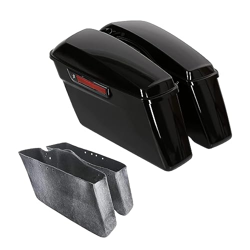 TCT-MOTORPARTS Complete Hard Saddlebags w/Black Latch Fit for Harley Touring Road King Street Electra Glide Ultra-Classic 2014-Later - color: Vivid Black w/ Black Latches, size: Standard