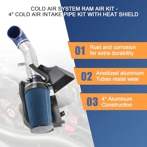 Cold Air Intake Kit Replacement For Silverado 1500 2500 Sierra 1999-2006 - color: Silver & Blue
