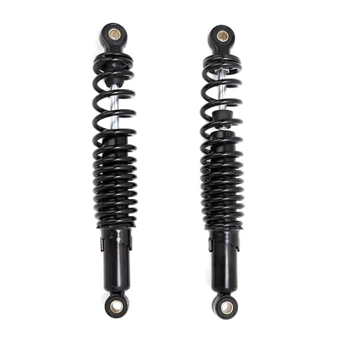 Minho Dual Rear Shock Absorbers with Adjustable Spring Preload in Heavy Iron Material Compatible with Chinese GY6 4-Stroke Engine Taotao ATV Go Kart, Black Color, 310MM Length - size: 310mm
