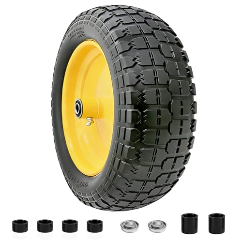 4.80/4.00-8 Flat Free Tire and Wheel, 14.5" Solid Wheelbarrow Tire with 3"-7" Adjustable Centered Hub, 5/8" & 3/4" Bearings, Universal Replacement for Garden Cart, Hand Truck, Dolly (1 Pack) - color: 1 PACK, size: 14.5"-4.80/4.00-8"