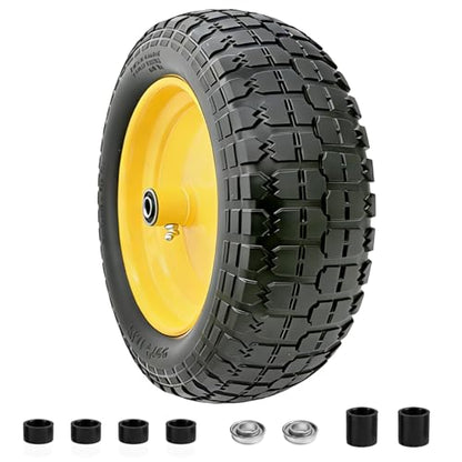 4.80/4.00-8 Flat Free Tire and Wheel, 14.5" Solid Wheelbarrow Tire with 3"-7" Adjustable Centered Hub, 5/8" & 3/4" Bearings, Universal Replacement for Garden Cart, Hand Truck, Dolly (1 Pack) - color: 1 PACK, size: 14.5"-4.80/4.00-8"