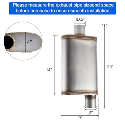 Universal 409 Stainless Muffler Straight-Through Performance Muffler Exhaust, center in | offset out (2") - size: 2"