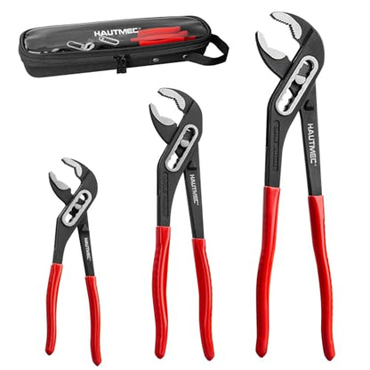 HAUTMEC 3PCS Water Pump Pliers Set, Fast Adjustable Tongue and Groove Joint Pliers Tool Set, Self-Locking Groove, CRV Steel V-Jaw & Comfort Grip, Wider Opening & 7 Positions, 7/10/12 Inch for Plumbing - style: HT0323