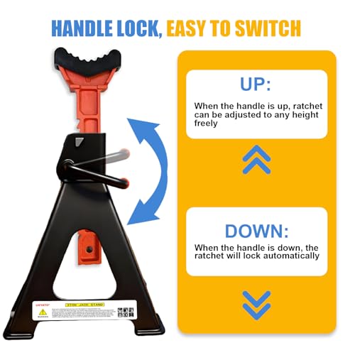 Heavy Duty Car Jack Stands 3 Ton with 2 Crossbars&Double Locking - color: Black+Orange, size: 3 Ton Double Locking with Crossbars