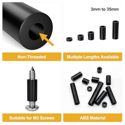 Exqutoo 270Pcs ABS Round Spacers ID 3mm, OD 7mm - color: Black/3.2mm,270Pcs