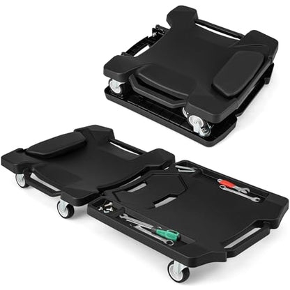 43" Foldable Mechanic Creeper, Heavy Duty Rolling Garage Creeper with Padded Headrest & Tool Trays, Low Profile Automotive Creeper for Garage, Shop & Auto Work Repair, 350 lbs Capacity