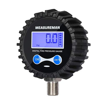MEASUREMAN 2-1/2" Dial Size Digital Air Pressure Gauge with 1/4'' NPT Bottom Connector and Protective Boot, 0-60psi, Accuracy 1%, Battery Powered, with LED Light (Pack of 2) - size: Long thread (Pack of 2), style: 0-60psi