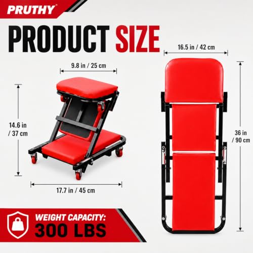 Mechanic Creeper Folding 2-in-1 Rolling Seat All-in-One Adjustable Roller Garage Creepers Automotive, Lay Down or Sit, Car Roller Creeper with 6 Swivel Casters