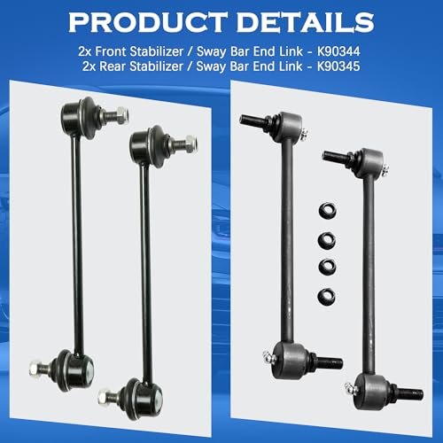 Front&Rear Stabilizer Sway Bar End Link Fit for 2001-2013 Highlander | 2002-2006 Camry | 2009-2015 Venza | 2002 2003 ES300 | 2004-2006 ES330 | 2004-2005 RX330 4pcs K90344 K90345 - size: K90344 K90345