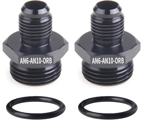 6AN Flare to 10AN ORB Fuel Pump Rail Adapter, Aluminum, Black, 2PCS - size: AN6-AN10