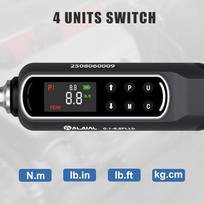 Digital Torque Wrench 1/4 Drive, 0.1-8.8 Ft.Lb ±2% Accuracy - size: 0.1-8.8 Ft.Lb/0.2-12 Nm-1/4"
