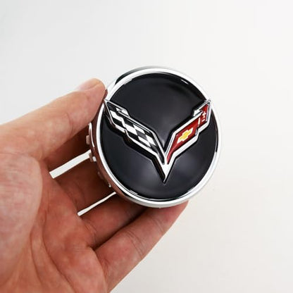 1Pc 2014+ C7 Corvette Stingray Center Caps w/Crossed Flag Logo Trim Set 23217059 (Chrome) - color: Chrome