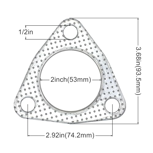 2 Inch Exhaust Gasket 3-Bolt Flange 53mm Graphite w/Fire Ring 2 Pcs - size: 2 in