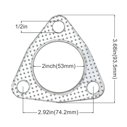 2 Inch Exhaust Gasket 3-Bolt Flange 53mm Graphite w/Fire Ring 2 Pcs - size: 2 in